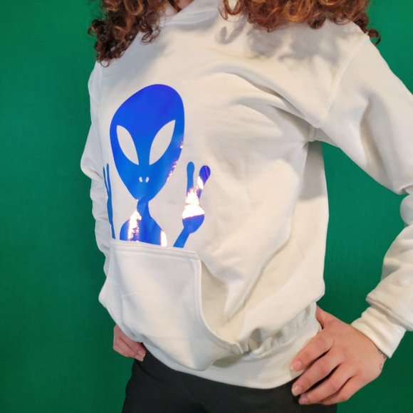 Alien Peace Sign White Hoodie - Picture 2 of 4
